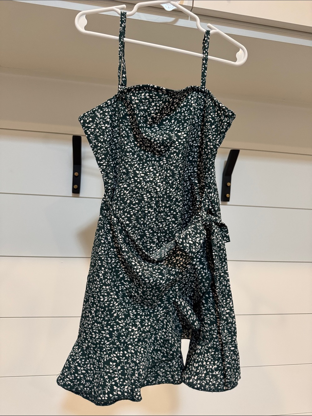 SHEIN Dark Green and White Floral Ruffle bottom Slip Dress size 7